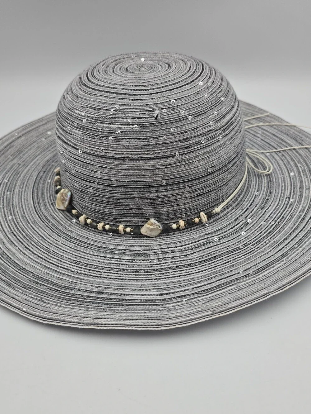Women's Capelli Gray Polyester Wide Brim Beaded Sequin Band Sun Hat